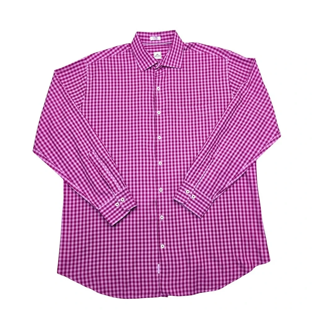 Peter Millar Mens XL Pink Gingham Check Cotton Long Sleeve Button Down Shirt